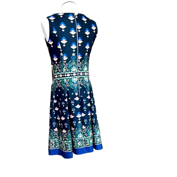 Gabby Skye Women's Patterned Dress Pleated A line sleeveless navy jewel tones 4 - Picture 2 of 11